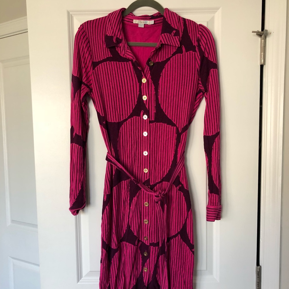 Boden pink leaf dress 8